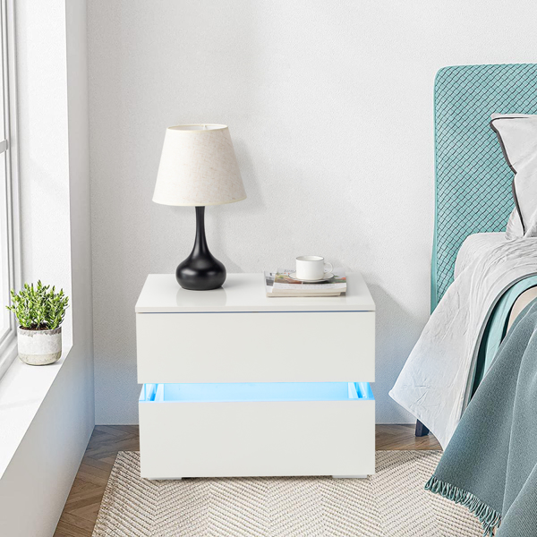 RGB LED Double Side Cabinet Bedside Table White