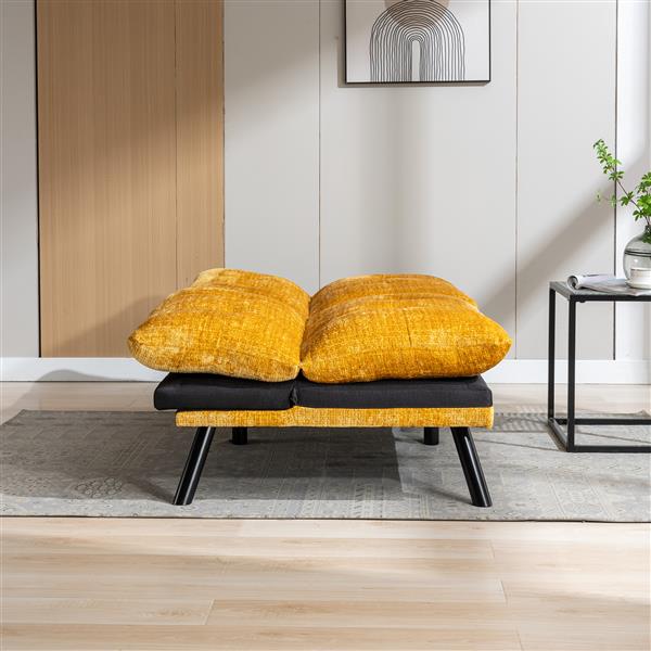 Convertible Sofa Bed  Loveseat Futon Bed Breathable Adjustable Lounge Couch with Metal Legs,Futon Sets for Compact Living Space  Chenille-Yellow