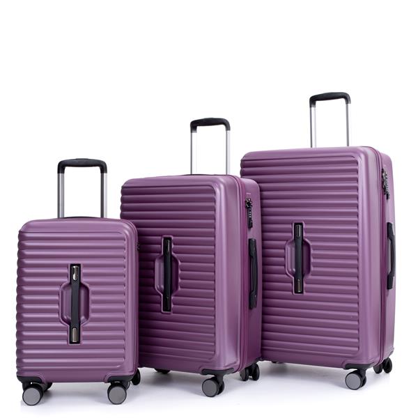 3 Piece Luggage Sets PC+ABS Lightweight Suitcase with Two Hooks, 360° Double Spinner Wheels, TSA Lock, (21/25/29) Dark Purple