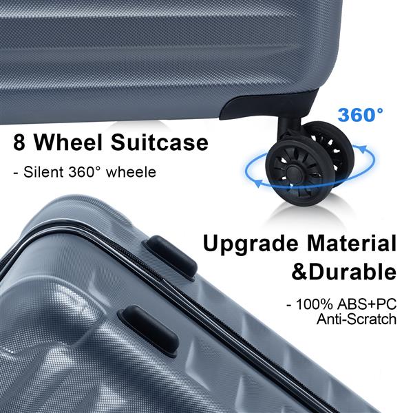 Luggage Sets New Model Expandable ABS+PC 3 Piece Sets with Spinner Wheels Lightweight TSA Lock (20/24/28),  STEEL GRAY