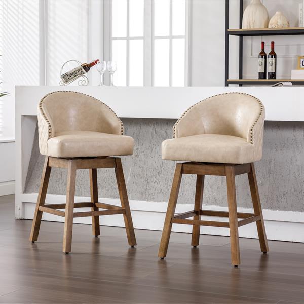 Bar Stools Set of 2 Counter Height Chairs with Footrest for Kitchen, Dining Room And 360 Degree Swivel