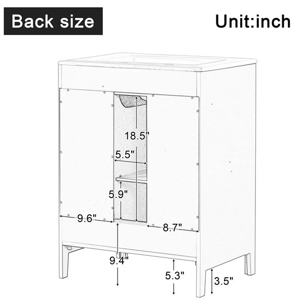 24" Bathroom Vanity with Sink, Bathroom Vanity Cabinet with Two Drawers and Door, Adjustable Shelf, Solid Wood and MDF, Grey