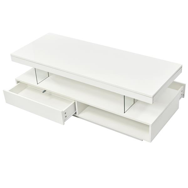 LED Coffee Table with Storage, Modern Center Table with 2 Drawers and Display Shelves, Accent Furniture with LED Lights for Living Room,White