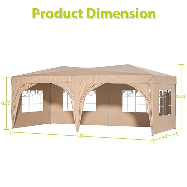 10'x20'Pop Up Canopy Outdoor Portable Party Folding Tent with 6 Removable Sidewalls + Carry Bag + 6pcs Weight Bag Beige