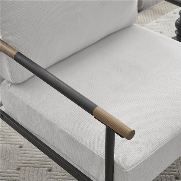 Modern Chic Accent Chair with Metal Frame , Upholstered Chenille Living Room Chair with Removable Seat and Back Cushion, Comfy Reading Chair for Bedroom, White