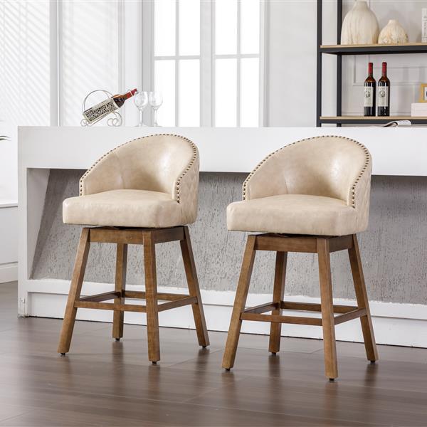 Bar Stools Set of 2 Counter Height Chairs with Footrest for Kitchen, Dining Room And 360 Degree Swivel