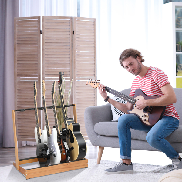 Folding Hardwood With Corrugated Metal Guitar Stand for Electric Guitar, Bass, or Acoustic Guitars,Save Space for Home, Studio