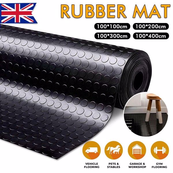 Rubber Flooring Matting Heavy Duty Black Anti Slip Garage Coin Penny 3MM Thick