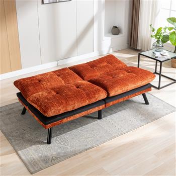 Convertible Sofa Bed  Loveseat Futon Bed Breathable Adjustable Lounge Couch with Metal Legs,Futon Sets for Compact Living Space  Chenille- Orange