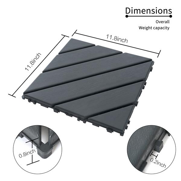 Plastic Interlocking Deck Tiles,44 Pack Patio Deck Tiles,12"x12" Square Waterproof Outdoor All Weather Use, Patio Decking Tiles for Poolside Balcony Backyard, Grey