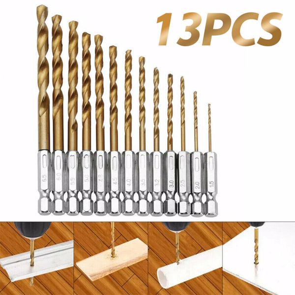 13PCS HSS COBALT JOBBER DRILL BIT SET 1/4" HEX SHANK 1.5-6.5mm BITS HIGH SPEED