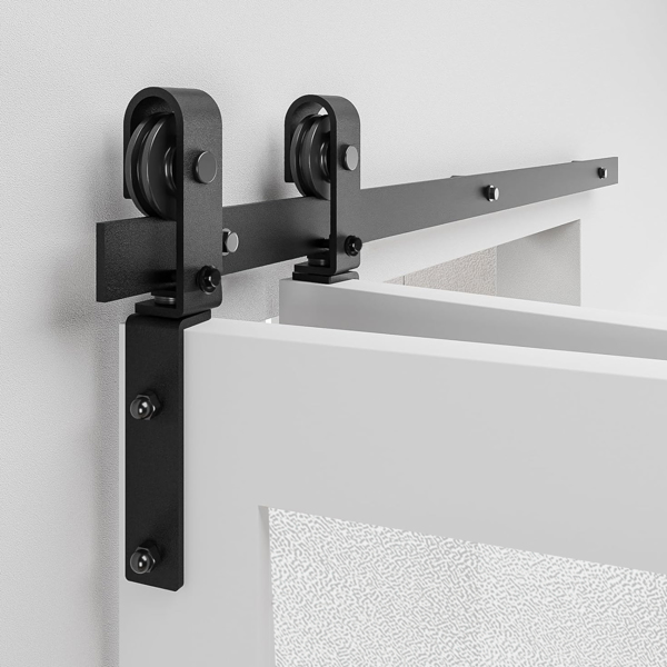 40" Bi-Folding Sliding Barn Door Hardware Kit for 2 Doors,Smoothly&Quietly,Black Track J Shape Roller-[Doors not Included]