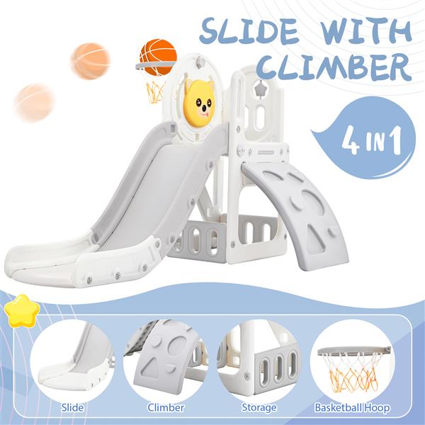 Toddler Climber and Slide Set 4 in 1, Kids Playground Climber  Slide Playset with Basketball Hoop Play Combination for Babies Indoor & Outdoor