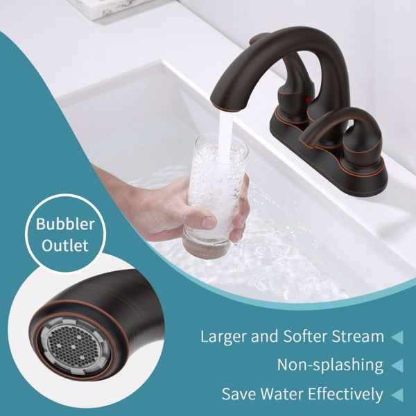 Bathroom Faucet 2-Handle Oil Rubbed Bronze with Aerator, Swan Style 4-inch Centerset Vanity Sink with Pop-Up Drain and Supply Hoses, FR4075-ORB