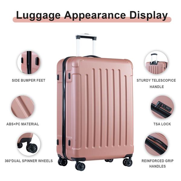 Luggage Sets ABS+PC Hardshell 3pcs Clearance Luggage Hardside Lightweight Durable Suitcase sets Spinner Wheels Suitcase with TSA Lock (20/24/28),ROSEGOLD