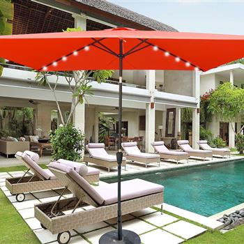 10 x 6.5t Rectangular Patio Solar LED Lighted Outdoor Umbrellas with Crank and Push Button Tilt for Garden Backyard Pool Swimming Pool