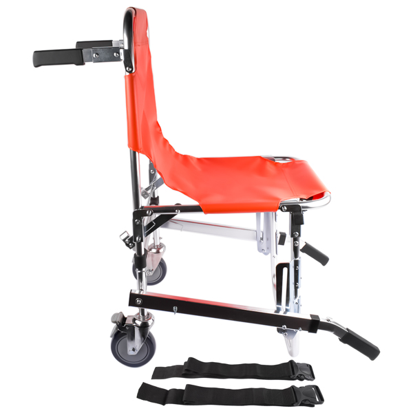 Foldable Lightweight EMS Stair Chair with Brake, Medical Emergency Evacuation Lifting Climbing Wheelchair Two Wheel Orange