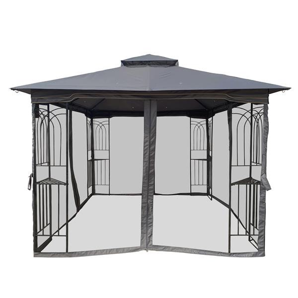 10x10 Outdoor Patio Gazebo Canopy Tent With Ventilated Double Roof And Mosquito net(Detachable Mesh Screen On All Sides),Suitable for Lawn, Garden, Backyard and Deck,Gray Top