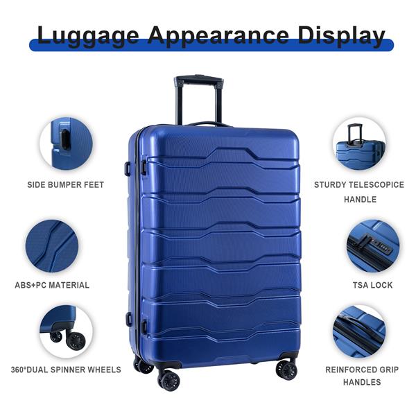 Luggage Sets ABS+PC Hardshell 3pcs Clearance Luggage Hardside Lightweight Durable Suitcase sets Spinner Wheels Suitcase with TSA Lock (20/24/28), BLUE