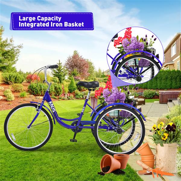 Adult Tricycle Trikes,3-Wheel Bikes,26 Inch Wheels Cruiser Bicycles with Large Shopping Basket for Women and Men