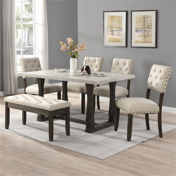 60 inch Dining Table, Classic Farmhouse Rectangle Kitchen Table Ideal for Home, Kitchen, Grey Tabletop.