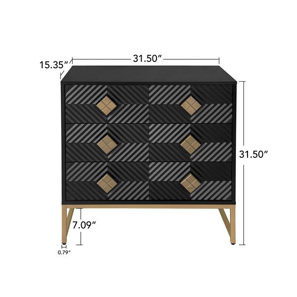 3 Drawer Storage Cabinet,3 Drawer Modern Dresser,  Chest of Drawers With Decorative Embossed Pattern Door for Entryway,Living Room,Bed Room