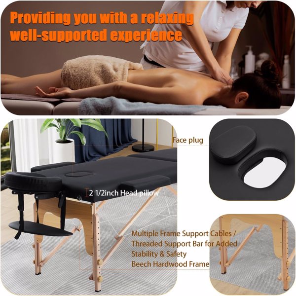 Massage Table Portable with Neck Stretcher, 84 inch Massage Bed Adjustable Lash Bed Massage Bed Tattoo Table for Eyelash Extensions Beauty Tattoo