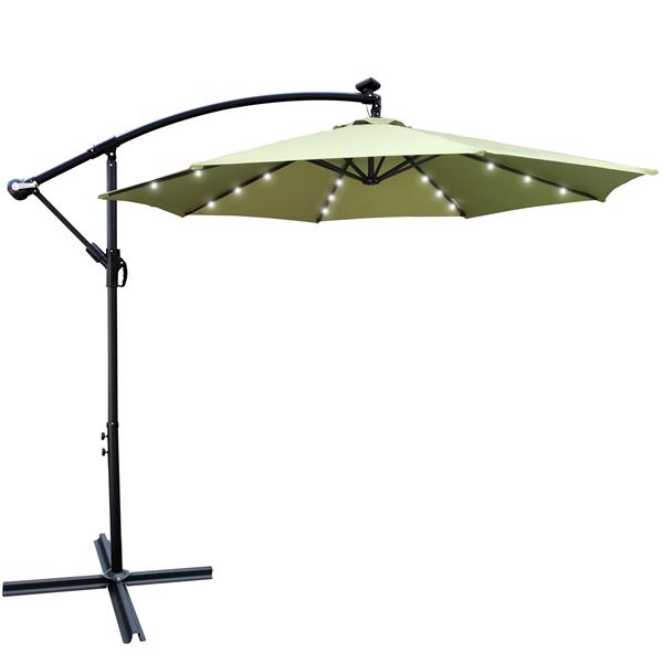 10 ft Outdoor Patio Umbrella Solar Powered LED Lighted Sun Shade Market Waterproof 8 Ribs Umbrella with Crank and Cross Base for Garden Deck Backyard Pool Shade Outside Deck Swimming Pool