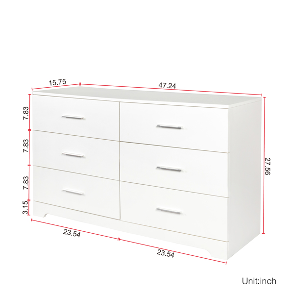 FCH 6 Drawer Double Dresser for Bedroom, Wide Storage Cabinet for Living Room Home Entryway, White