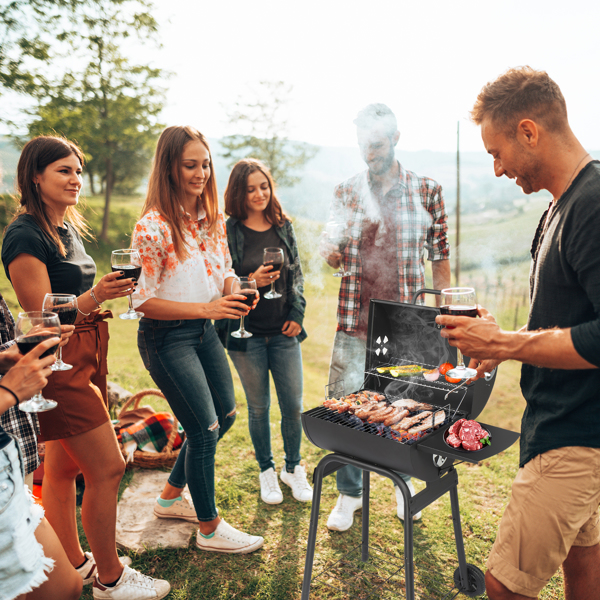 Charcoal Grills Outdoor BBQ Grill, Barrel Charcoal Grill with Side Table and Wheels, for Outdoor Backyard Camping Picnics Patio and Parties