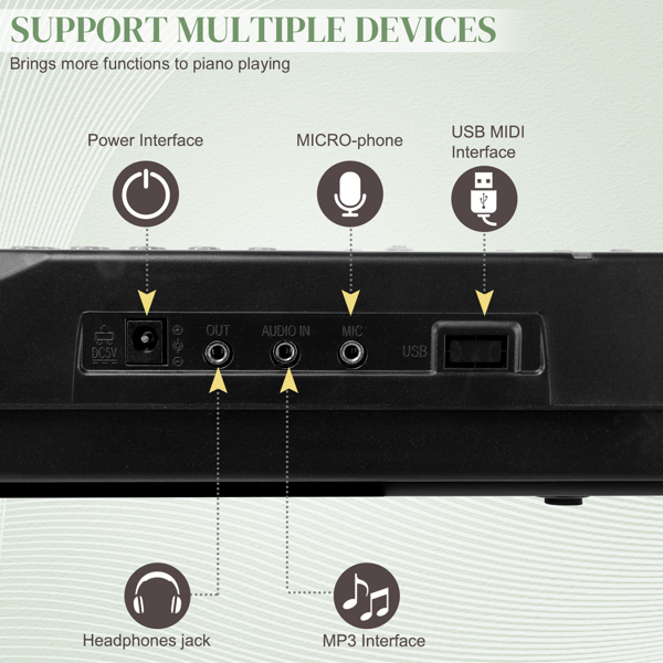 [Am à vendre] Glarry GEP-110 Clavier à 61 touches avec support de piano, banc de piano, haut-parleurs intégrés, casque, microphone, repose-partition, écran LED, 3 modes d'enseignement pour débutants