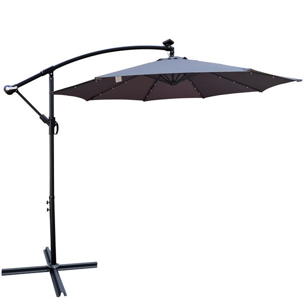 10 ft Outdoor Patio Umbrella Solar Powered LED Lighted Sun Shade Market Waterproof 8 Ribs Umbrella with Crank and Cross Base for Garden Deck Backyard Pool Shade Outside Deck Swimming Pool