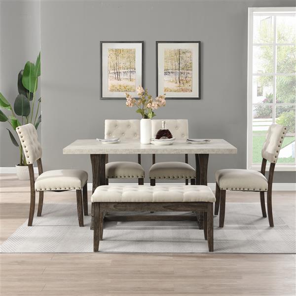 Modern Tufted Back Upholstered Fabric Dining Chair Set of 2, Nailhead Trim Chairs, Beige Colour