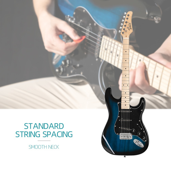 【Do Not Sell on Amazon】Glarry GST Stylish Electric Guitar Kit with Black Pickguard Blue Color