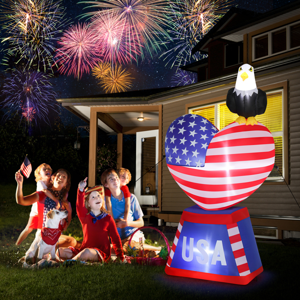 6ft Love Heart and Bald Eagle Independence Day Blow Up Lighted Decoration With 3Led Light