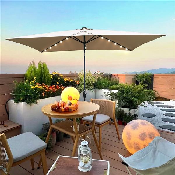 10 x 6.5t Rectangular Patio Solar LED Lighted Outdoor Umbrellas with Crank and Push Button Tilt for Garden Backyard Pool Swimming Pool