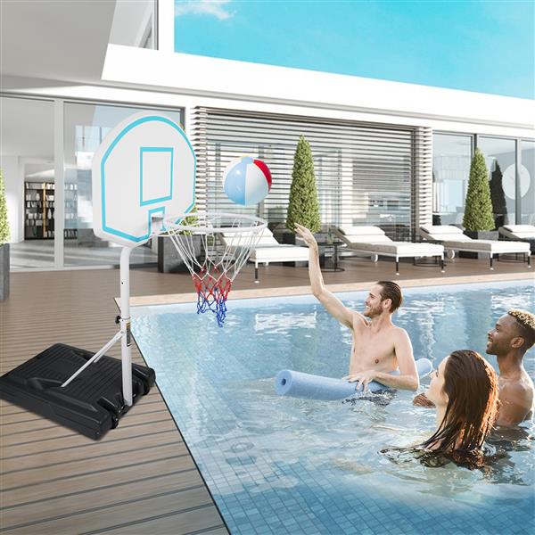 Poolside Basketball Hoop Portable Swimming Pool Basketball System Height Adjustable 3.1ft-4.7ft with 36" Backboard for Indoor Outdoor Use Blue