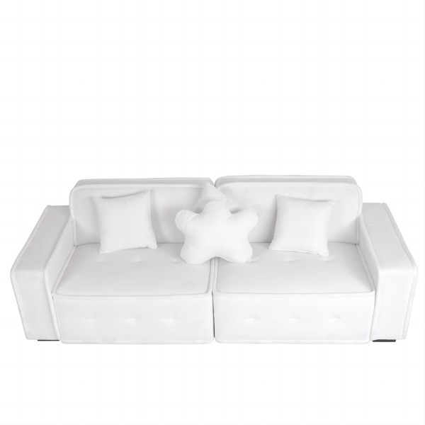 White, Velvet cloth Modern Indoor Sofa With Three Pillows, 93.50"*35.23"*30.70"