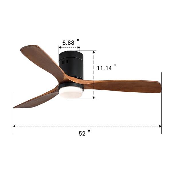 52 Inch Wooden Ceiling Fan, With 18W Led Light 3 Solid Wood Blades, Remote Control Reversible DC Motor with ETL Ceiling Fan For Home