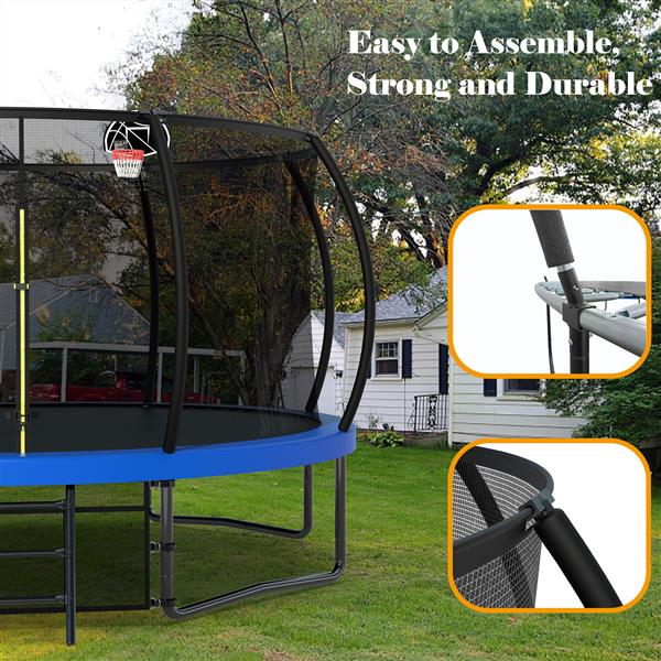 14FT Recreational Kids Trampoline with Safety Enclosure Net & Ladder, Outdoor Recreational Trampolines