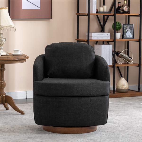 035-Linen Fabric Swivel Accent Chair With Soild Wood Round Brown Base Leg,Dark Gray