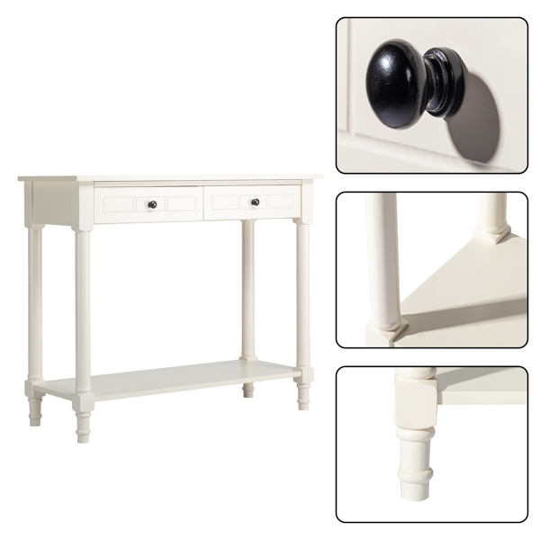 2-Tier Console Table with 2 Drawers， Console Tables for Entryway, Sofa Table with Storage Shelves, Entryway Table Behind Sofa Couch, for Living Room, Kitchen, Cream White