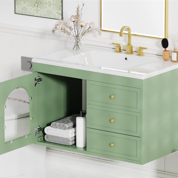 30x18x19.6 Inches Elegant Floating Bathroom Vanity Sink and Cabinet Combo - 1 Door and 2 Drawers