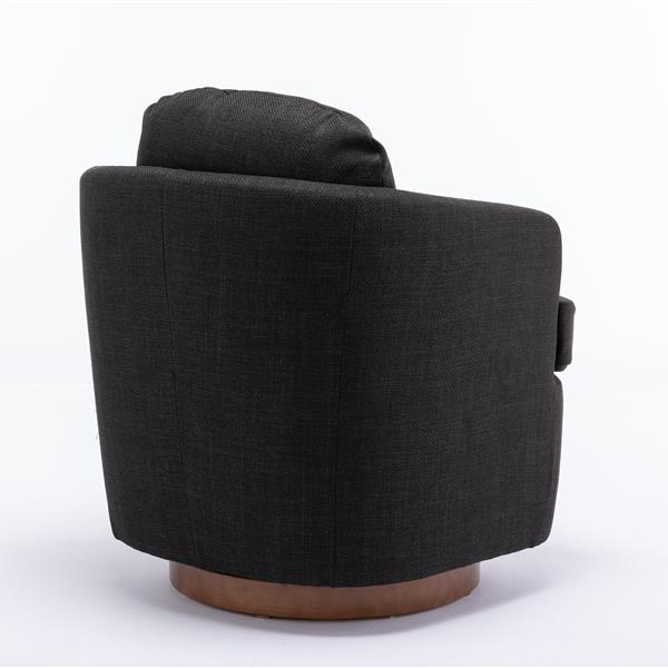 035-Linen Fabric Swivel Accent Chair With Soild Wood Round Brown Base Leg,Dark Gray