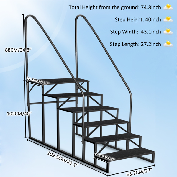 6 Step Ladder with Handrail, Swimming Pool Ladder Above Ground, 660 lb Load Capacity RV Steps with Anti-Slip Panel, Mobile Home Stairs for Reaching and Getting High