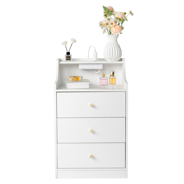 FCH white particleboard with triamine matt gold tapered handle 45*35*73cm three drawers with compartments bedside table 1 wireless + 2 USB ports + 2 US standard three-plug ports