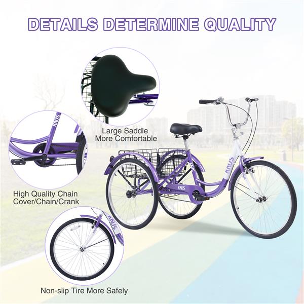 Adult Tricycle Trikes,3-Wheel Bikes,26 Inch Wheels Cruiser Bicycles with Large Shopping Basket for Women and Men