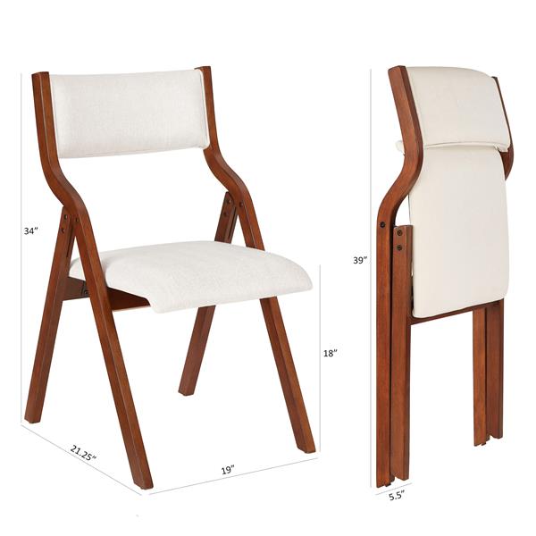 Upholstered folding Dining chair, space saving, easy to carry, Dining Room, 2-Pack-Cream white+Cherry