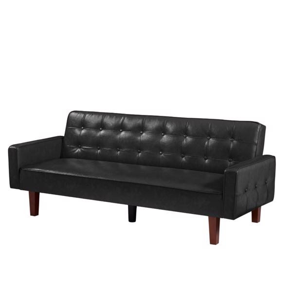 Black Convertible Double Folding Living Room Sofa Bed, PU Leather, Tufted Buttons, Suitable for Living Rooms And Bedrooms