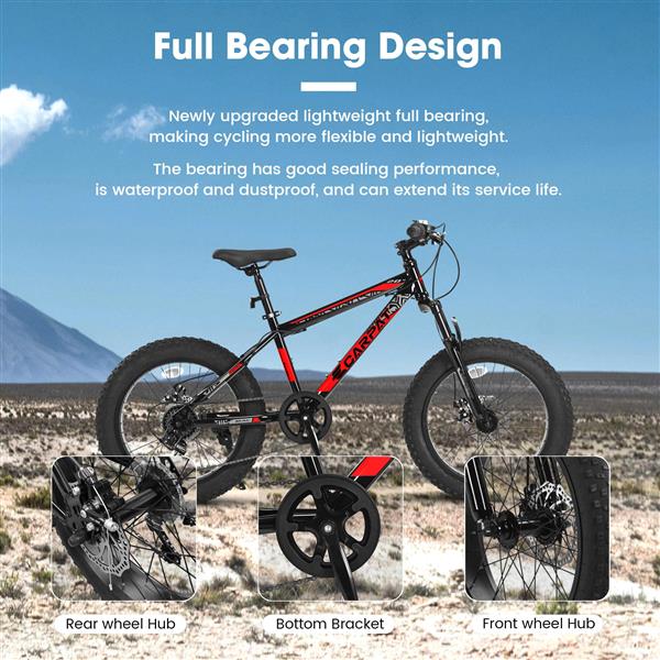 Kids Bike 20 Inch Wheels, 4" Wide Fat Tire Snow Mountain Bike Ages 8-12 Year Old, Steel Frame, 7 Speed Teenager Children Kids' Bicycles